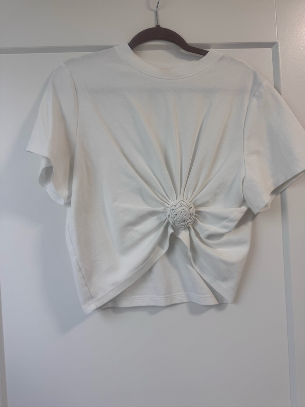 Knot-Front White Crewneck Top